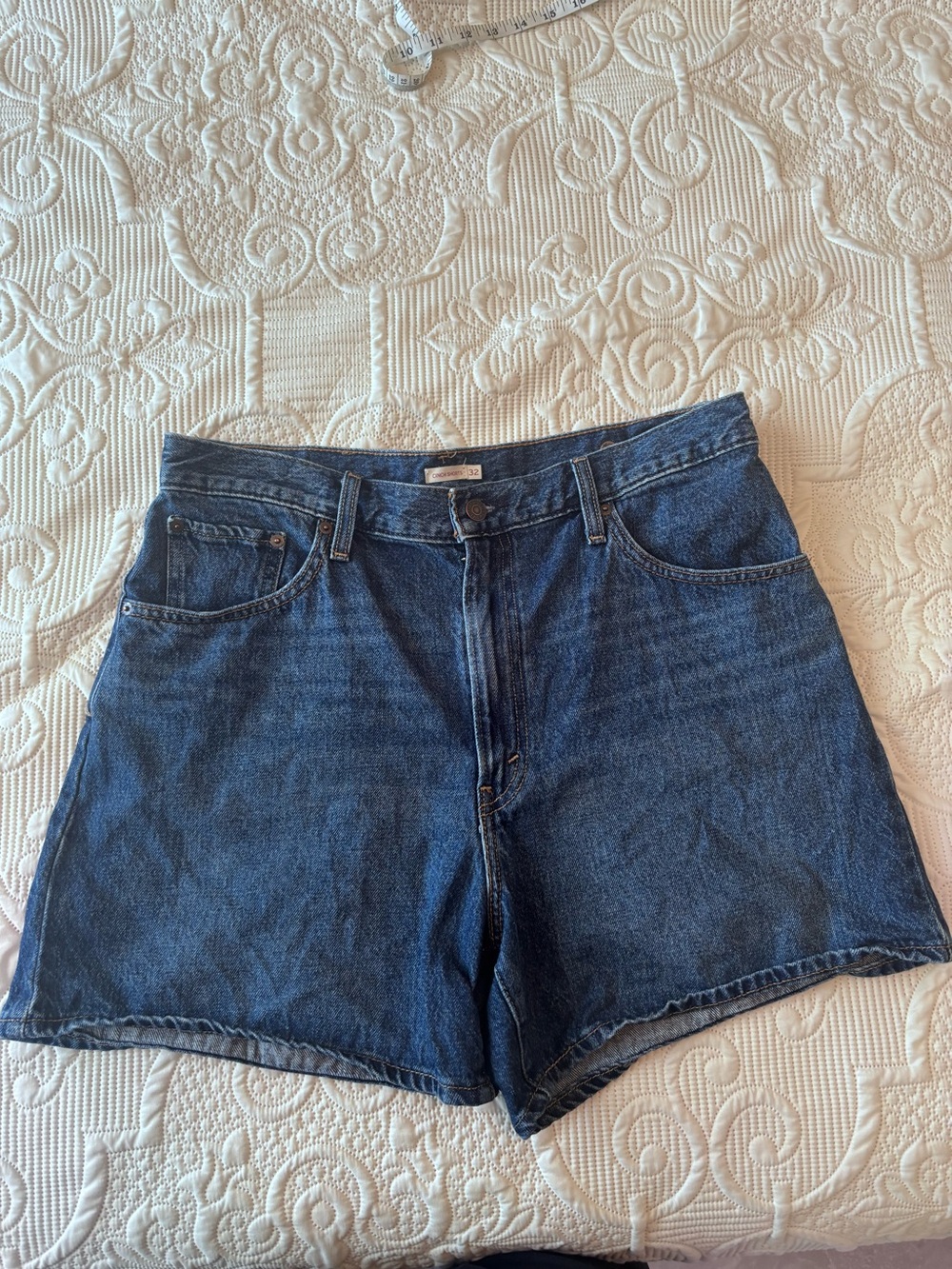 Levi Cinch Waist Dark Blue Denim Shorts